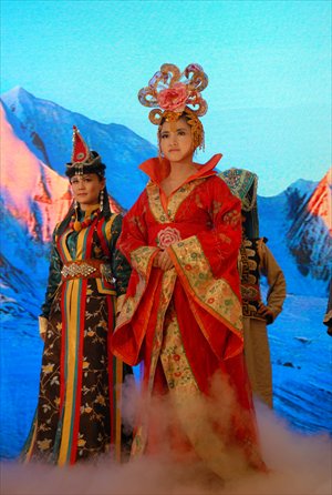 Models wear costumes made according to Tshe-sgrub Tulku's description of King Gesar's princesses